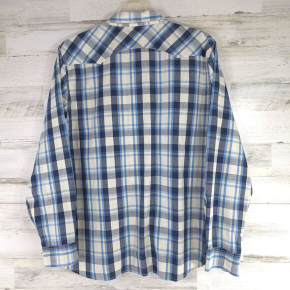 LEVI'S MEN'S PLUS SIZE XXL 2XL BLUE PLAID LONG SLEEVE SHIRT SNAP PEARL BUTTONS.. - Picture 3 of 16